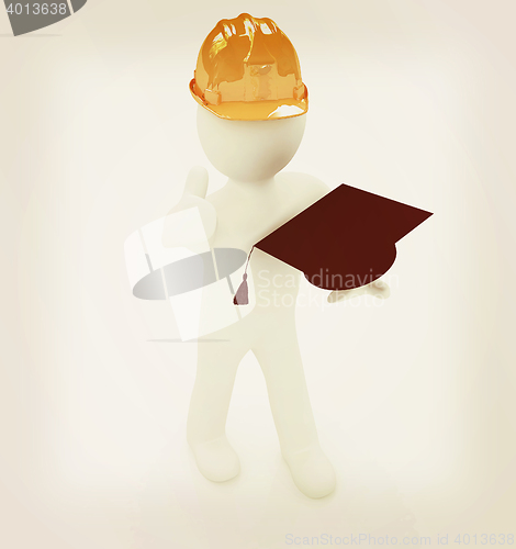 Image of 3d man in a hard hat with thumb up presents the best technical e