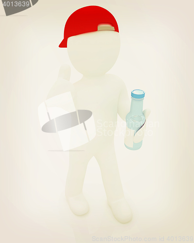 Image of 3d man with a water bottle with clean blue water . 3D illustrati