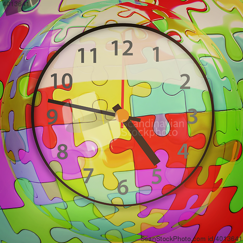 Image of Colorful mosaic clock icon . 3D illustration. Vintage style.