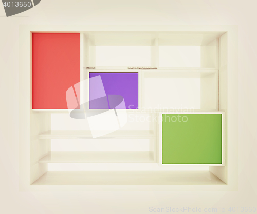 Image of 3d isolated Empty colorful bookshelf . 3D illustration. Vintage 