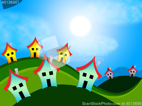 Image of Country Houses Indicates Environment Homes 3d Illustration