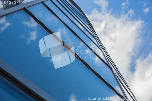 Image of window reflection dayligh as blue background