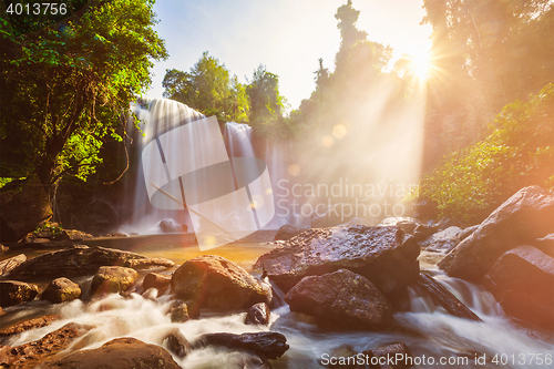 Image of Tropical waterfall in the morning