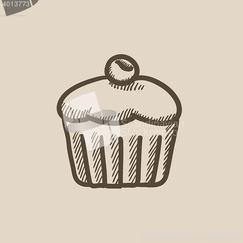 Image of Cupcake with cherry sketch icon.