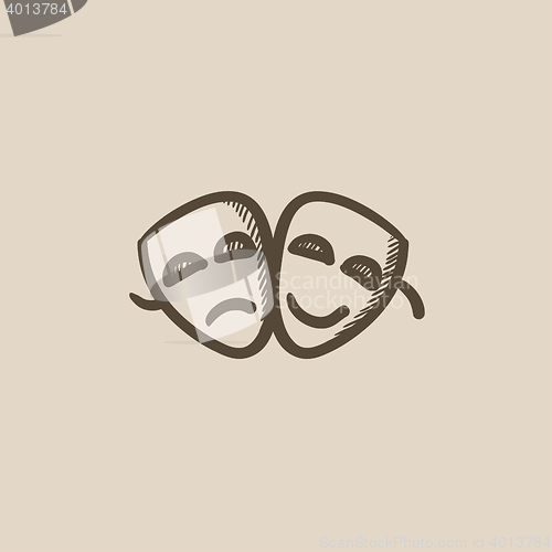 Image of Two theatrical masks sketch icon.