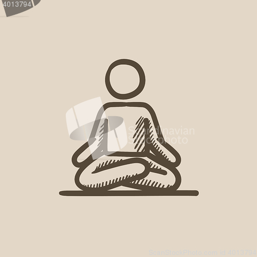 Image of Man meditating in lotus pose sketch icon.