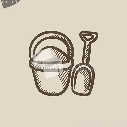 Image of Bucket and spade for children sketch icon.