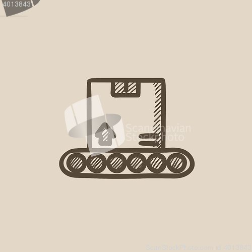 Image of Conveyor belt for parcels sketch icon.