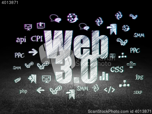 Image of Web design concept: Web 3.0 in grunge dark room