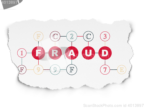Image of Protection concept: Fraud on Torn Paper background