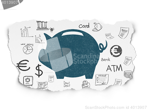 Image of Currency concept: Money Box on Torn Paper background