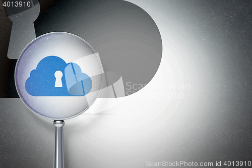 Image of Cloud computing concept:  Cloud With Keyhole with optical glass on digital background