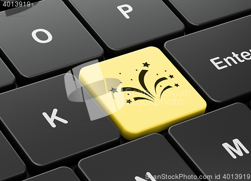 Image of Holiday concept: Fireworks on computer keyboard background