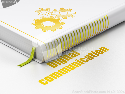 Image of Information concept: book Gears, Digital Communication on white background
