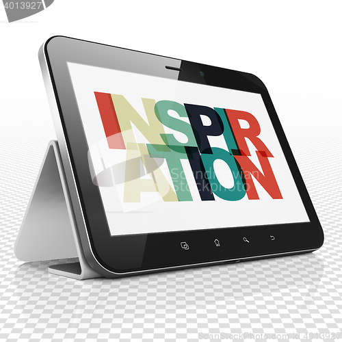 Image of Advertising concept: Tablet Computer with Inspiration on  display