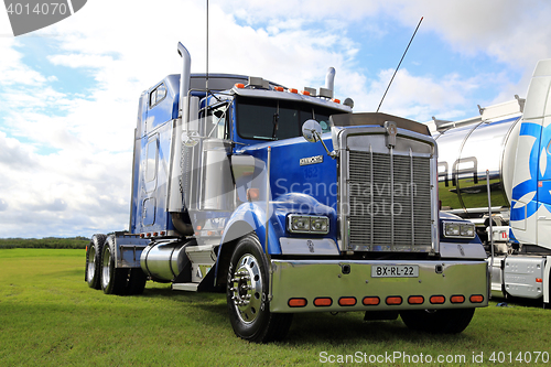 Image of Blue Kenworth W900 Semi Tractor on Display