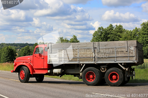 Image of Side View of Classic Red Volvo N86 Truck