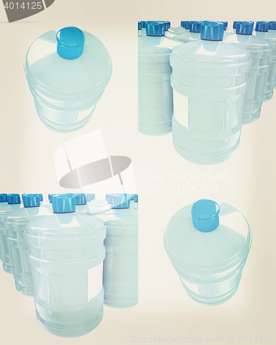 Image of Set of bottle with clean blue water . 3D illustration. Vintage s