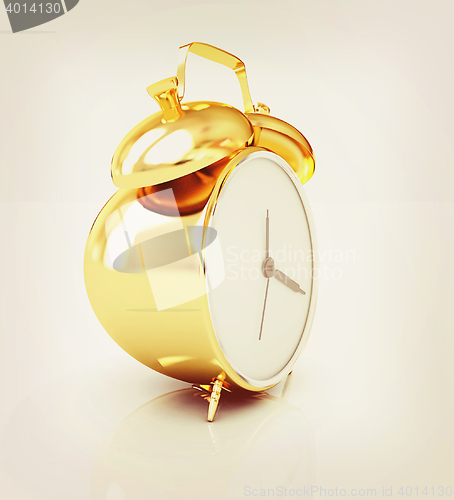 Image of Gold alarm clock . 3D illustration. Vintage style.