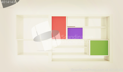 Image of 3d isolated Empty colorful bookshelf . 3D illustration. Vintage 