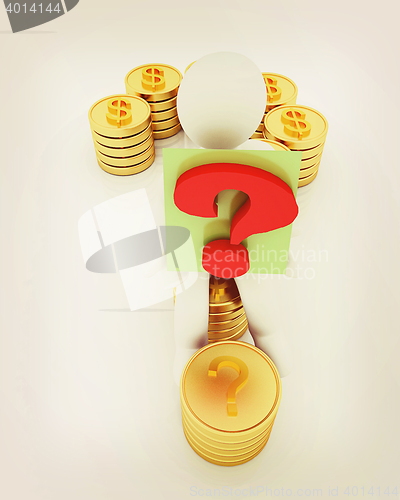 Image of Question mark in the form of gold coins with dollar sign with 3d