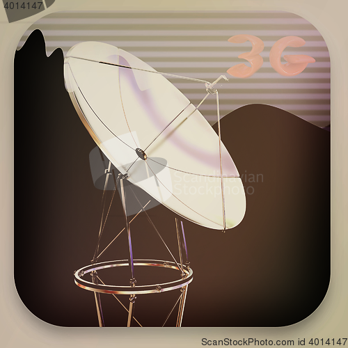 Image of Satellite dish icon . 3D illustration. Vintage style.