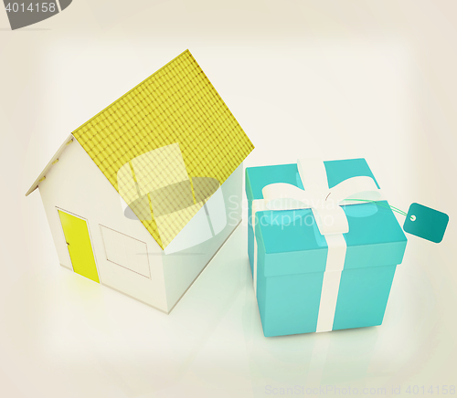 Image of Houses and gift . 3D illustration. Vintage style.