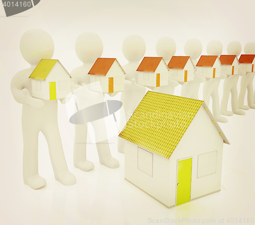 Image of 3d mans and houses . 3D illustration. Vintage style.