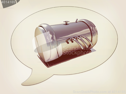 Image of messenger window icon and chrome metal pressure vessel . 3D illu