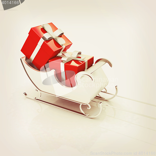 Image of Christmas Santa sledge with gifts. 3D illustration. Vintage styl