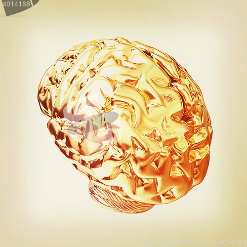 Image of Gold human brain. 3D illustration. Vintage style.