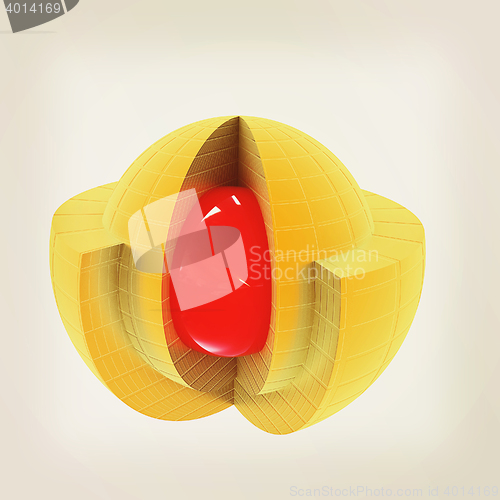 Image of 3d atom. Abstract model. 3D illustration. Vintage style.