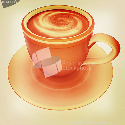 Image of Coffee cup on saucer. 3D illustration. Vintage style.