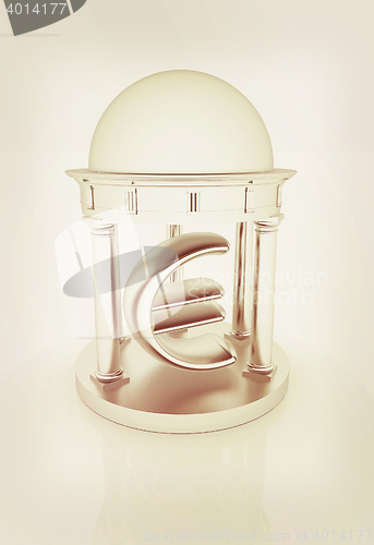 Image of Euro sign in rotunda . 3D illustration. Vintage style.