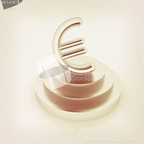 Image of Euro sign on podium. 3D icon. 3D illustration. Vintage style.