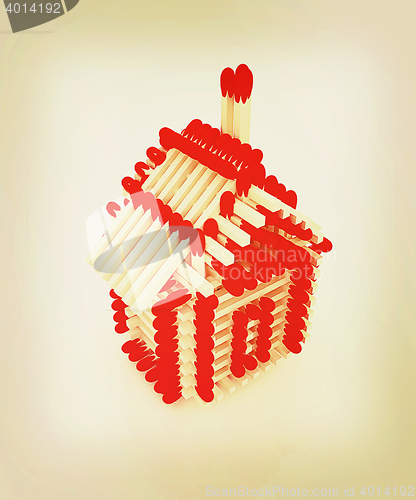 Image of Log house from matches pattern. 3D illustration. Vintage style.