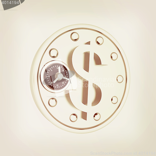 Image of safe in the form of dollar coin icon. 3D illustration. Vintage s