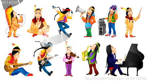 Image of Vector set of american indians music illustrations