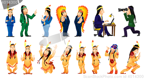 Image of Vector set of american indians illustrations.