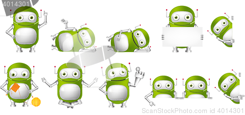 Image of Vector set of green robots illustrations.