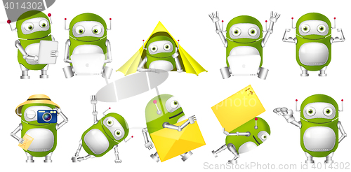 Image of Vector set of green robots illustrations.