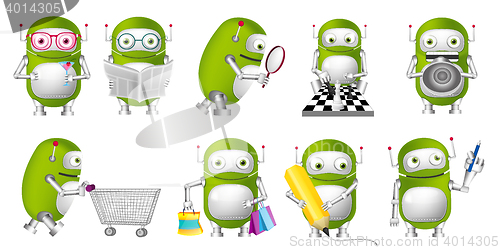 Image of Vector set of green robots illustrations.