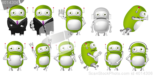 Image of Vector set of green robots illustrations.