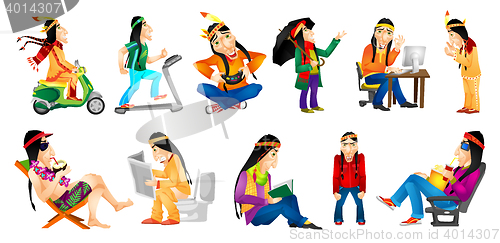 Image of Vector set of american indians illustrations.