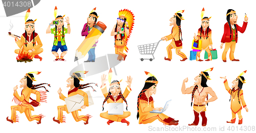 Image of Vector set of american indians illustrations.