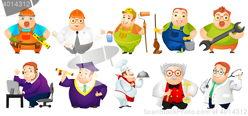 Image of Vector set of cheerful fat man illustrations.