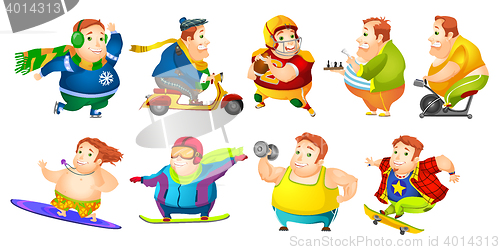 Image of Vector set of funny fat man sport illustrations.