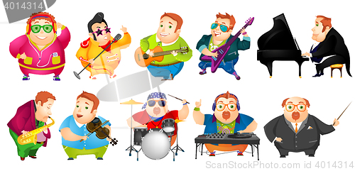 Image of Vector set of funny fat man music illustrations.