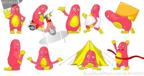 Image of Vector set of cute pink monsters cartoon illustrations.