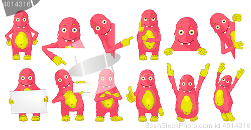 Image of Vector set of cute pink monsters illustrations.